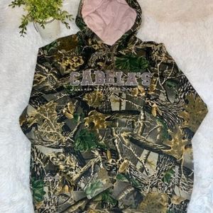Cabelas Womens Medium Green Pink Camo Multi-Color Hoodie Pullover